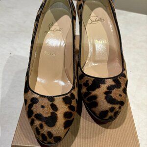 Christian Louboutin PRORATA 90 Pony Hair Luxor Kid Leather Leopard Pumps Heels